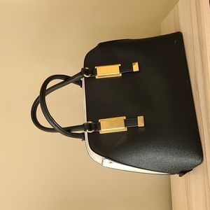 Aldo Black White and Gold Structured Handbag